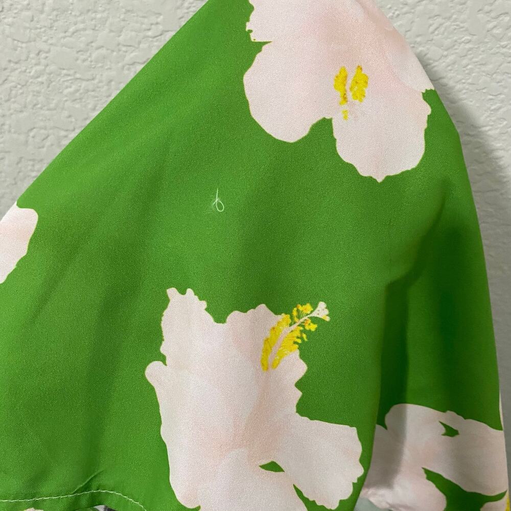 The Lulo Project Dress Green Hibiscus Floral Ruffles Dress Size L Smocked Back * - Picture 9 of 10